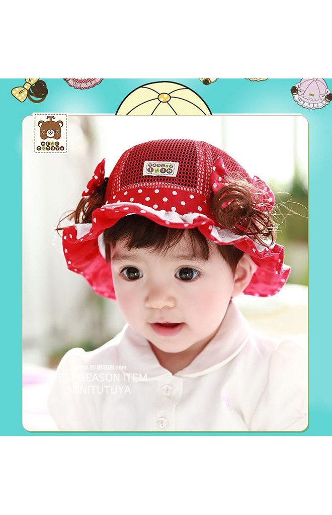 หมวกสาวน้อยผ้าตาข่าย แต่งโบว์ข้างและปอยผมเล็กๆ จาก TUTUYA