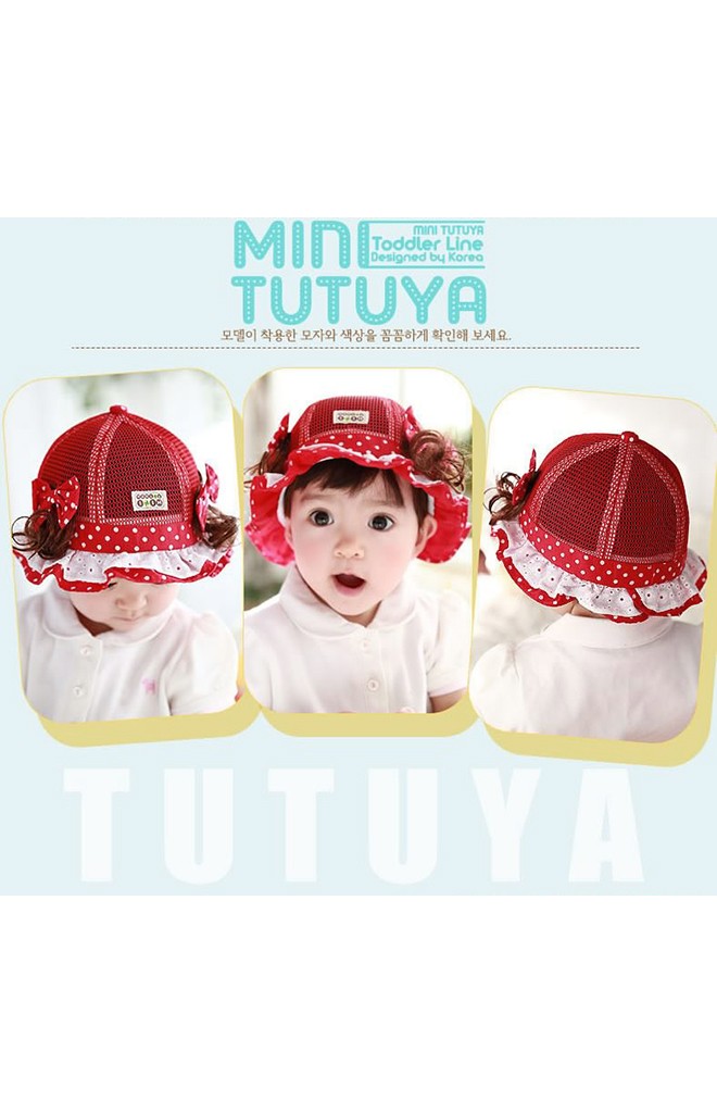 หมวกสาวน้อยผ้าตาข่าย แต่งโบว์ข้างและปอยผมเล็กๆ จาก TUTUYA