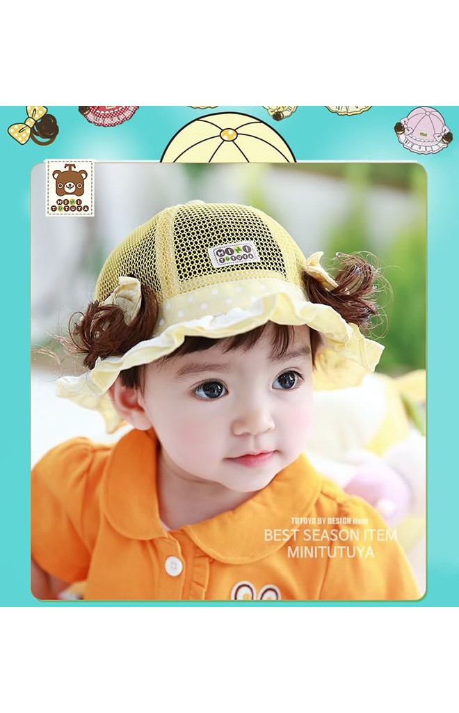 หมวกสาวน้อยผ้าตาข่าย แต่งโบว์ข้างและปอยผมเล็กๆ จาก TUTUYA