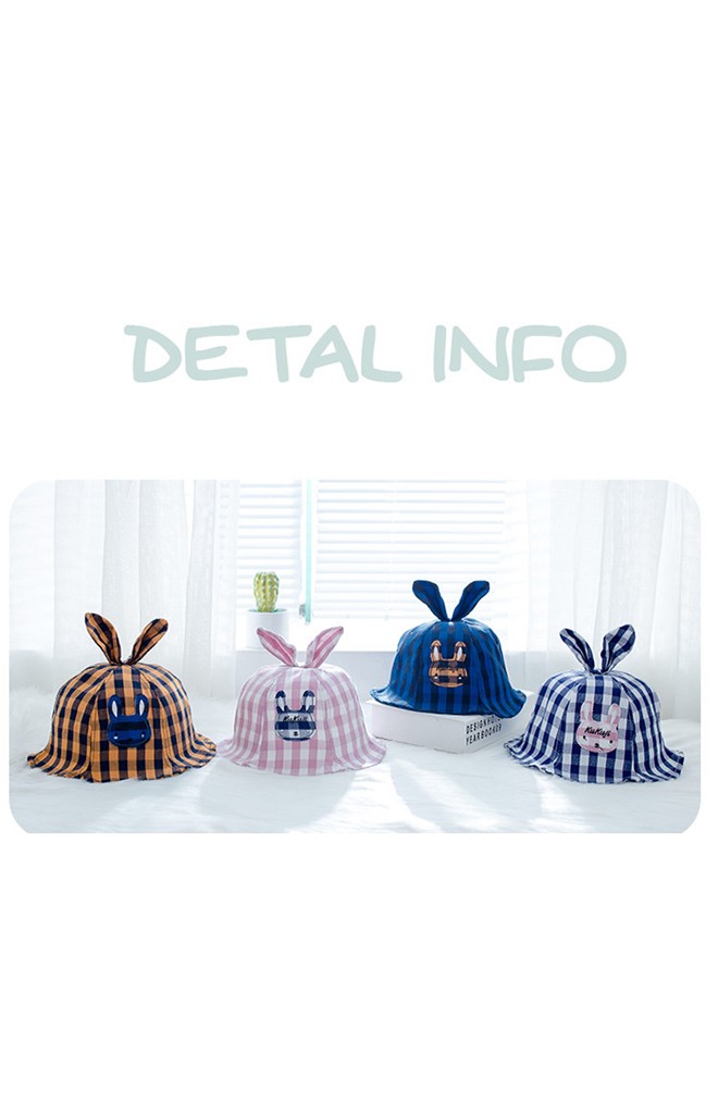 หมวกเด็กปีกรอบลายสก็อตแต่งกระต่ายน้อย จาก KUKUJI