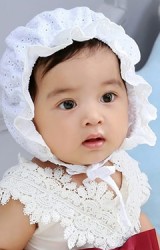 หมวกบอนเนตผ้าฝ้ายฉลุลายดอกแต่งระบายด้านหน้า