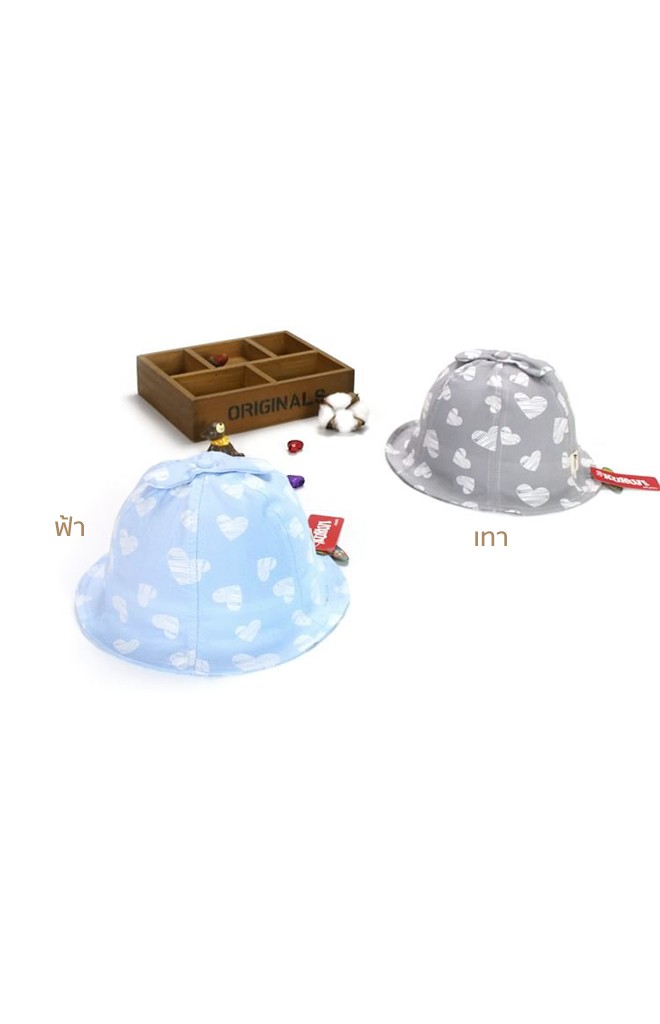 หมวก Bucket ลายหัวใจ ด้านบนแต่งโบว์ KUKUJI