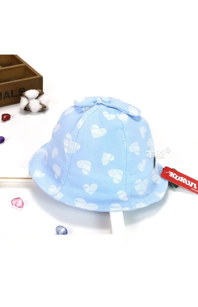 หมวก Bucket ลายหัวใจ ด้านบนแต่งโบว์ KUKUJI