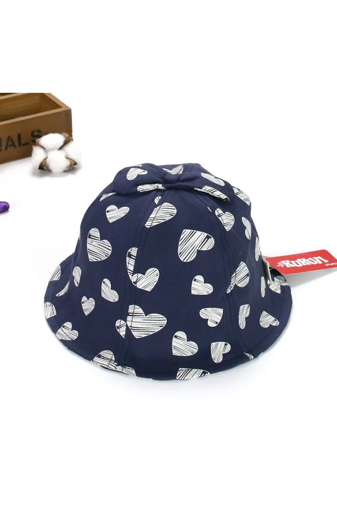 หมวก Bucket ลายหัวใจ ด้านบนแต่งโบว์ KUKUJI