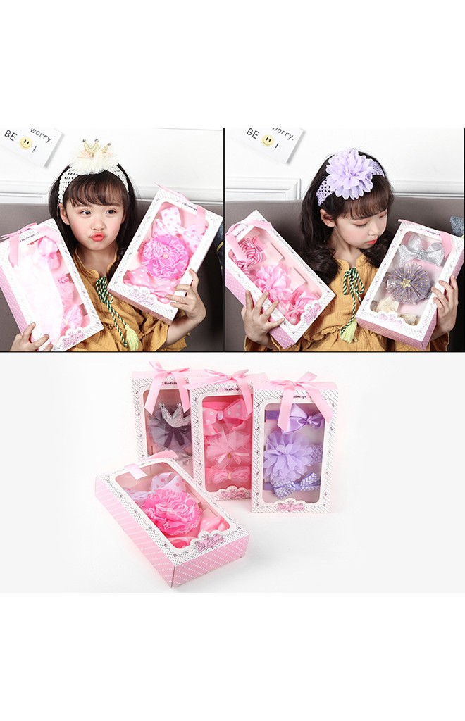 เซ็ตสายคาดผมเด็กหญิง แพ็ค 3 ชิ้น จัดเซ็ตมาในกล่องชมพู