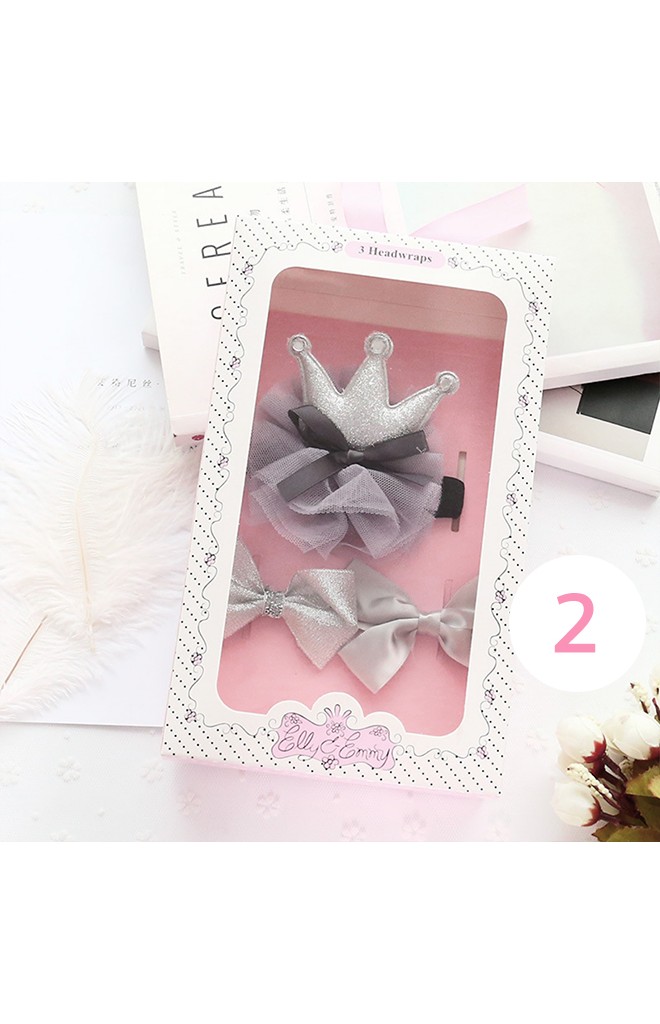 เซ็ตสายคาดผมเด็กหญิง แพ็ค 3 ชิ้น จัดเซ็ตมาในกล่องชมพู