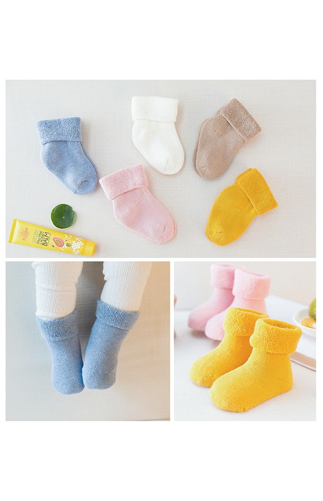 ถุงเท้าเด็กข้อสั้นแบบหนาแบบสีพื้น ไม่มีกันลื่น