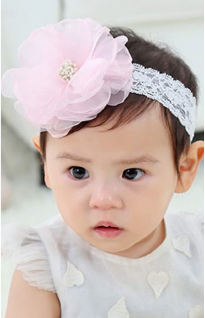 สายคาดผมสาวน้อยดอกไม้ใหญ่ สายลูกไม้ยืดขาว สายคาดผมสาวน้อยดอกไม้ใหญ่ สายลูกไม้ยืดขาว