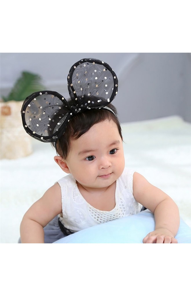 ผ้าคาดผมโบว์กระต่ายใหญ่ลายจุด ดัดทรงได้