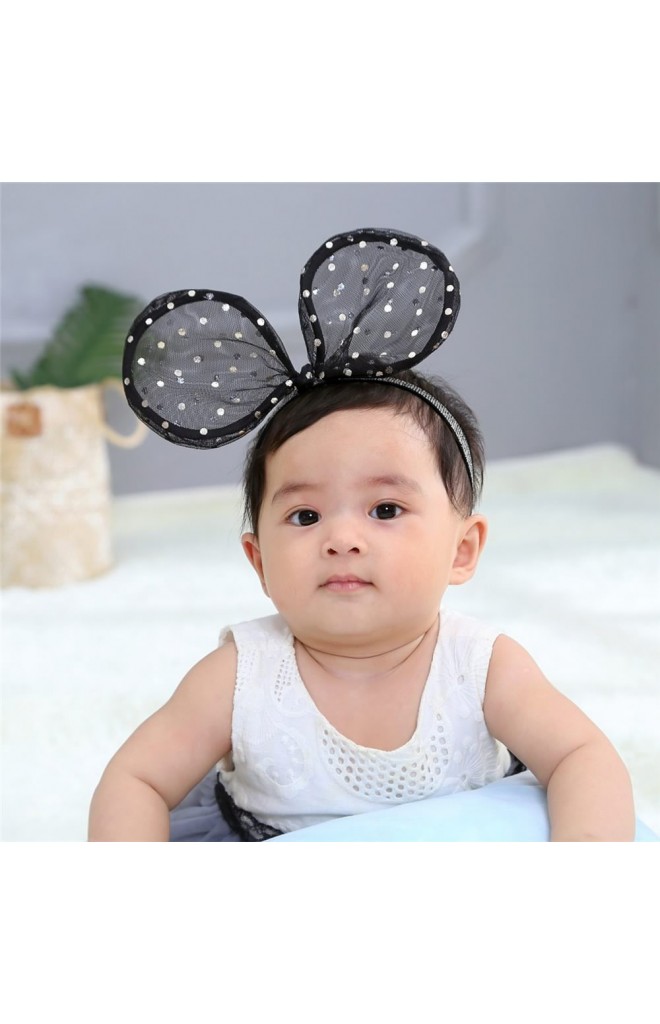 ผ้าคาดผมโบว์กระต่ายใหญ่ลายจุด ดัดทรงได้