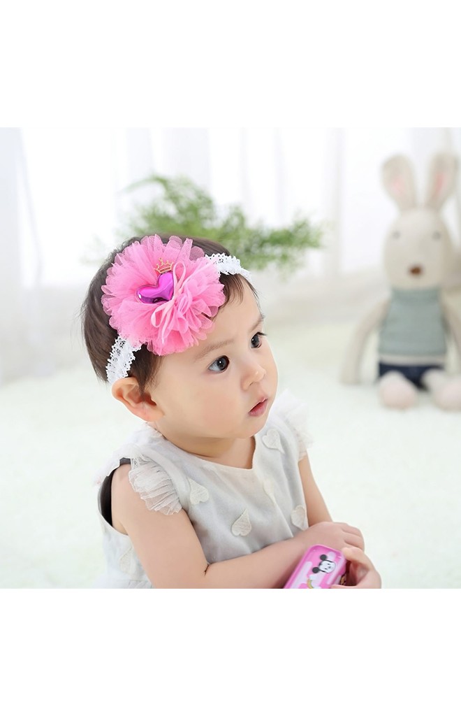 สายคาดผมหัวใจแต่งผ้าโปร่งฟูน่ารัก