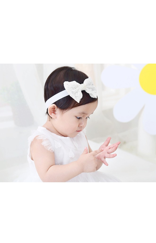 สายคาดผมโบว์ลูกไม้ครีม
