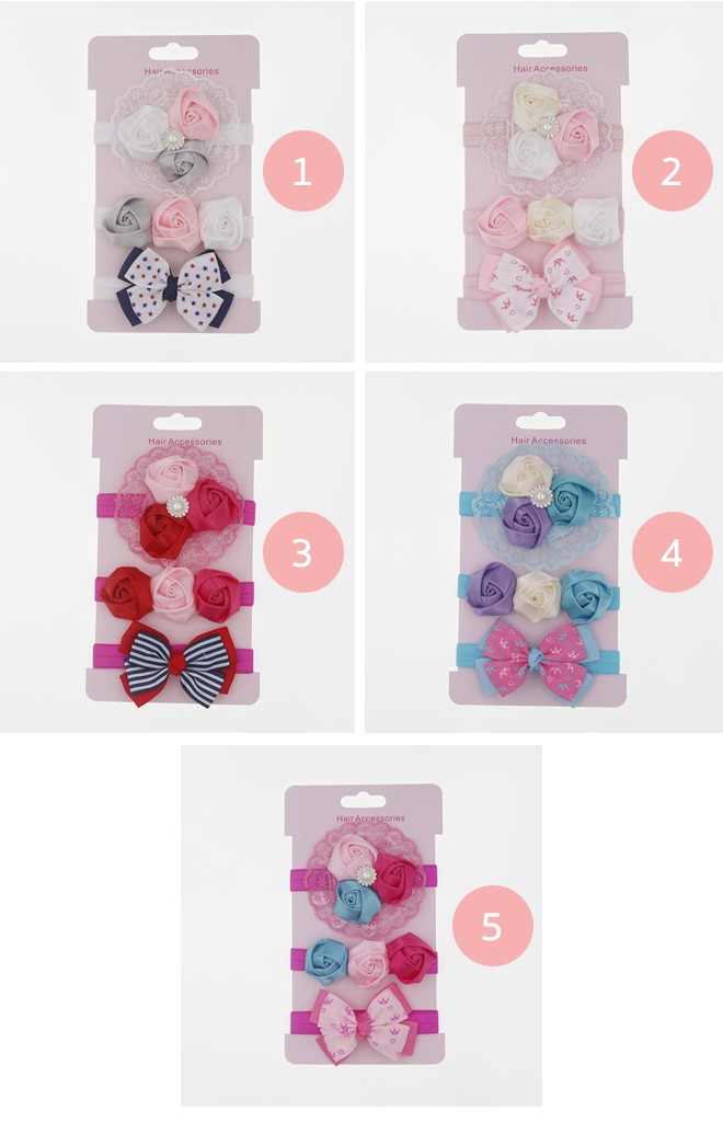 สายคาดผมเด็กหญิง เซ็ตกุหลาบตูมหวานๆ แพ็ค 3 ชิ้น 3 แบบ