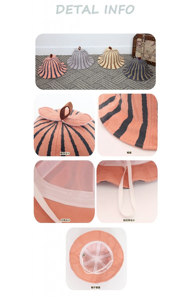 หมวกปีกรอบลายแตงโม ผ้าลูกฟูก KUKUJI