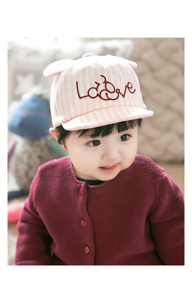 หมวกแก๊ปเด็กลายทางปักมิกกี้อักษร Love แต่งหูน่ารัก GZMM