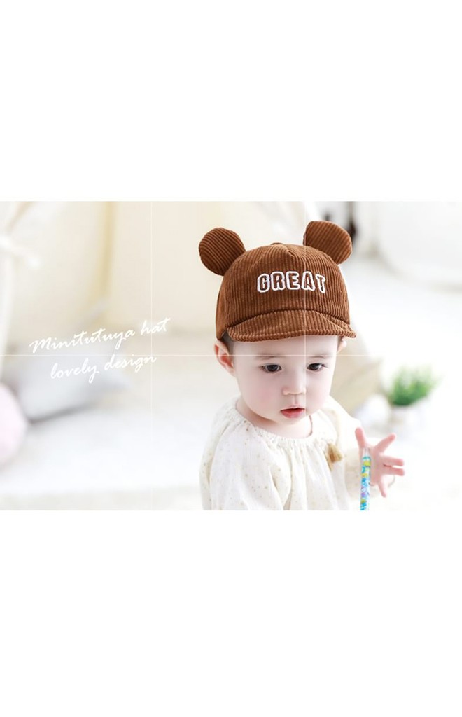 หมวกแก๊ปเด็กผ้าลูกฟูกแต่งหูปัก GREAT จาก TUTUYA