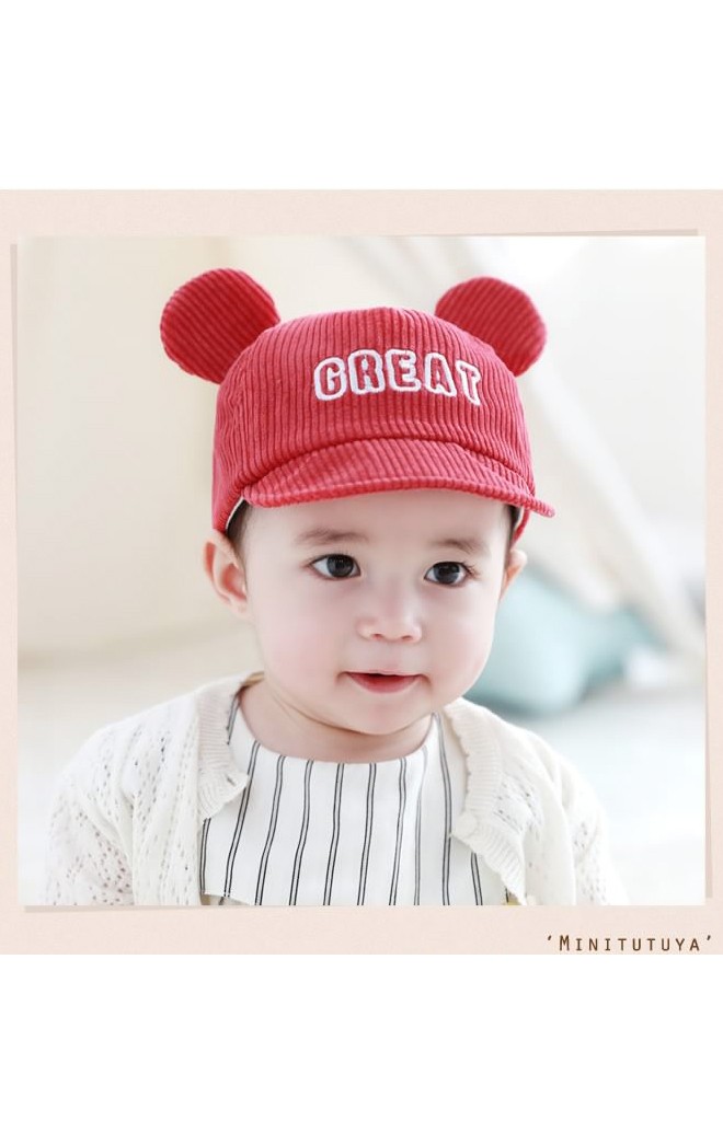 หมวกแก๊ปเด็กผ้าลูกฟูกแต่งหูปัก GREAT จาก TUTUYA