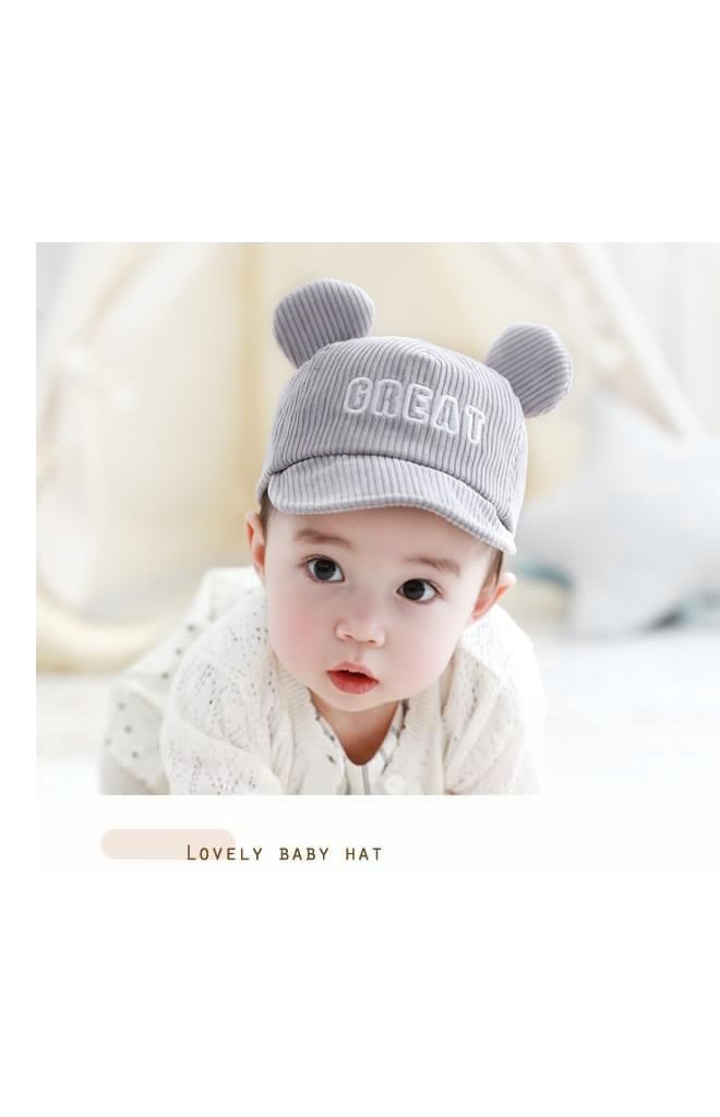 หมวกแก๊ปเด็กผ้าลูกฟูกแต่งหูปัก GREAT จาก TUTUYA