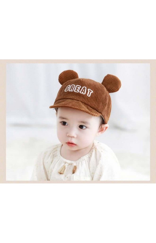 หมวกแก๊ปเด็กผ้าลูกฟูกแต่งหูปัก GREAT จาก TUTUYA