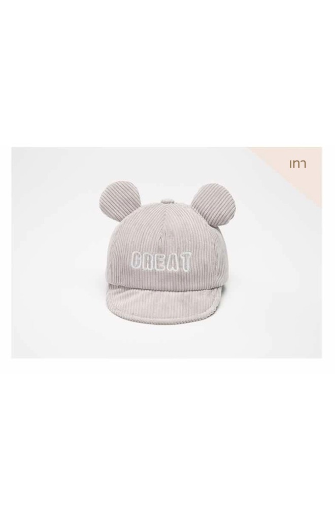 หมวกแก๊ปเด็กผ้าลูกฟูกแต่งหูปัก GREAT จาก TUTUYA