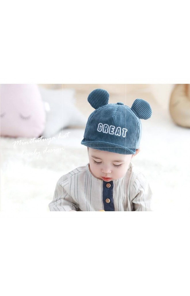 หมวกแก๊ปเด็กผ้าลูกฟูกแต่งหูปัก GREAT จาก TUTUYA