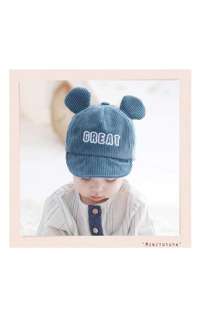 หมวกแก๊ปเด็กผ้าลูกฟูกแต่งหูปัก GREAT จาก TUTUYA