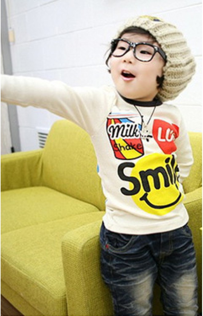 เสื้อยืดเด็กแขนยาว smile แต่งคอสีดำ