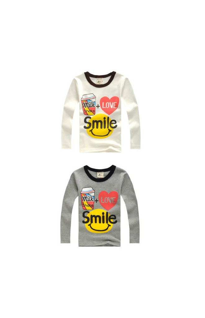 เสื้อยืดเด็กแขนยาว smile แต่งคอสีดำ