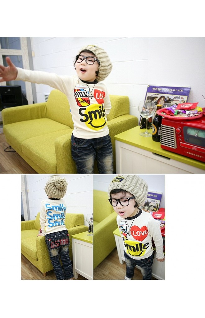 เสื้อยืดเด็กแขนยาว smile แต่งคอสีดำ