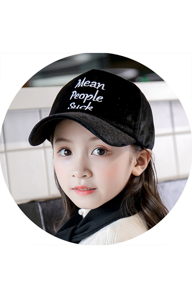 หมวกแก๊ปเด็กผ้ากำมะหยี่ ปัก Mean People Suck จาก KUKUJI