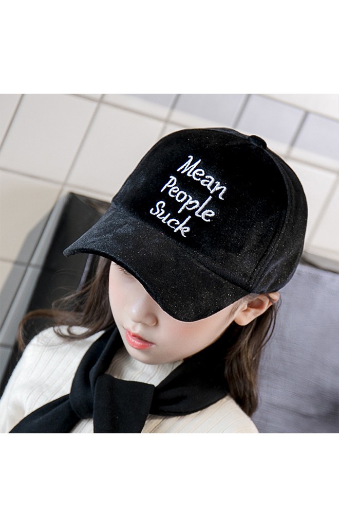 หมวกแก๊ปเด็กผ้ากำมะหยี่ ปัก Mean People Suck จาก KUKUJI