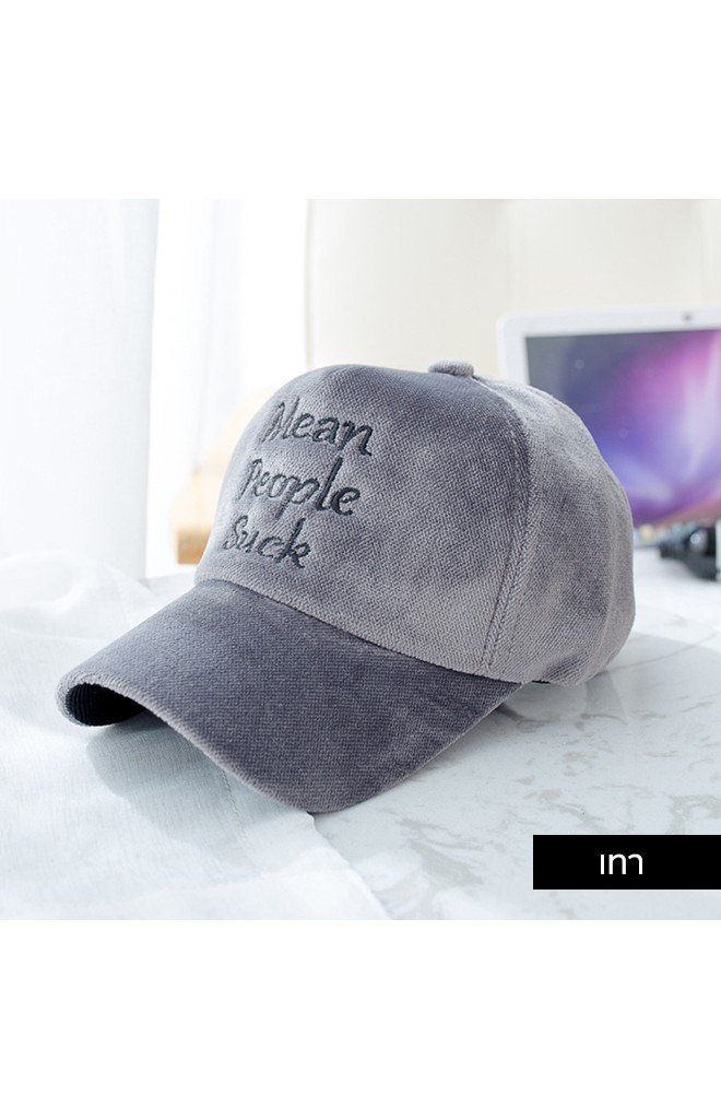 หมวกแก๊ปเด็กผ้ากำมะหยี่ ปัก Mean People Suck จาก KUKUJI