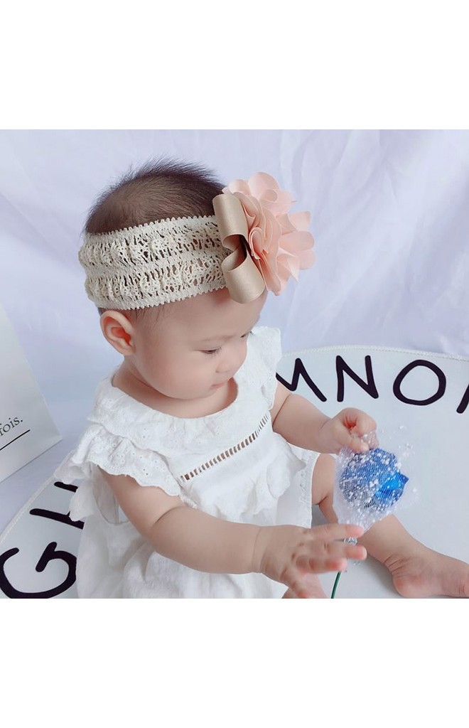 สายคาดผมดอกไม้สีส้มนู้ด สายลูกไม้ครีม