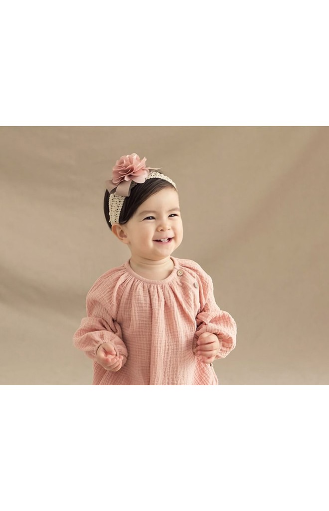 สายคาดผมดอกไม้สีส้มนู้ด สายลูกไม้ครีม