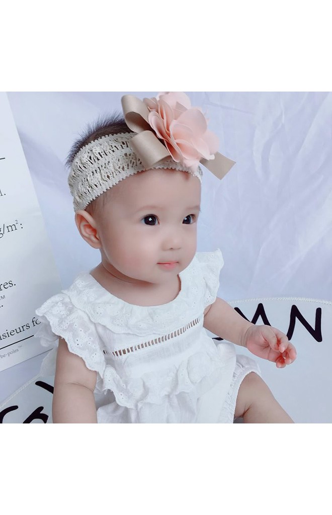 สายคาดผมดอกไม้สีส้มนู้ด สายลูกไม้ครีม