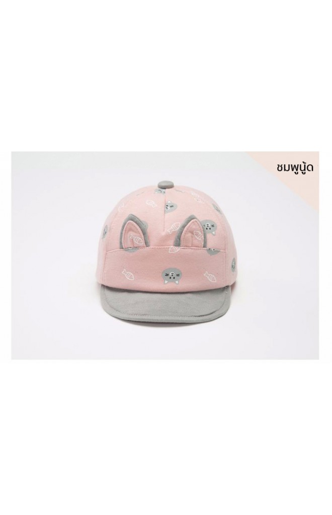 หมวกแก๊ปสกรีนแมวและปลา ใต้ปีกปัก meow จาก TUTUYA