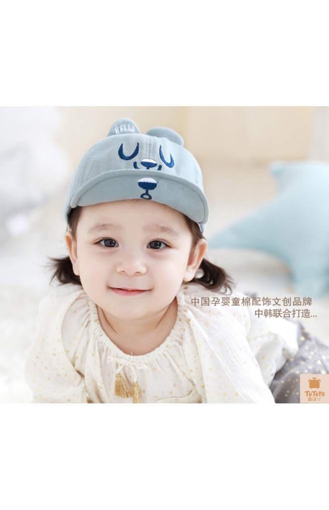 หมวกแก๊ปเด็กปักหน้าหมี หูปัก HELLO จาก TUTUYA
