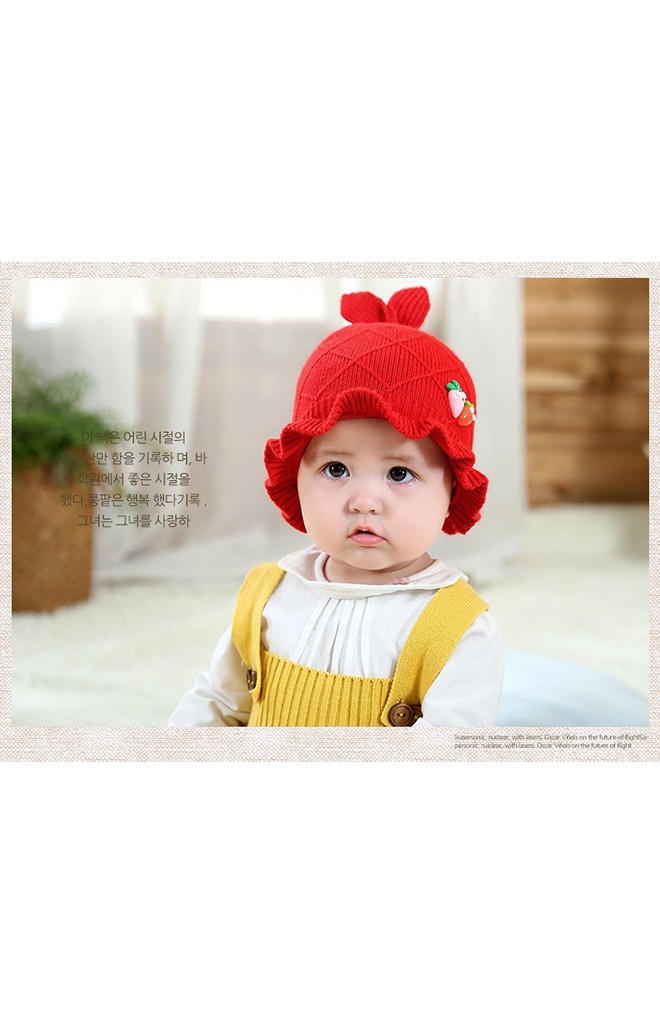 หมวกไหมพรมสาวน้อยแต่งแครอทคู่ ด้านบนหูกระต่าย