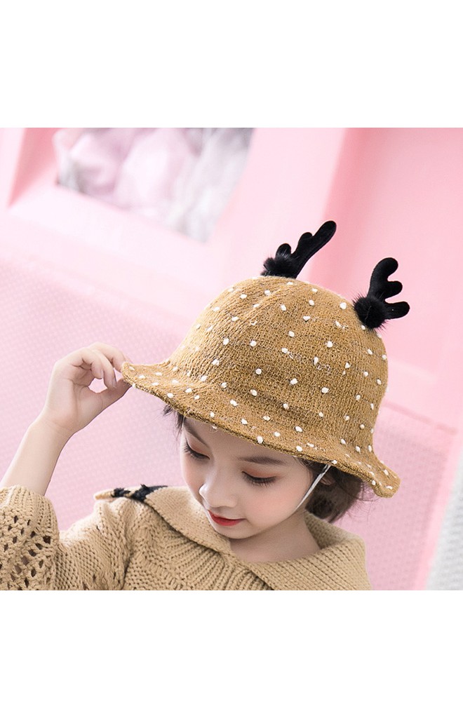 หมวกกวางผ้าทอจุดขาว จาก KUKUJI