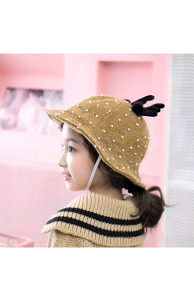 หมวกกวางผ้าทอจุดขาว จาก KUKUJI