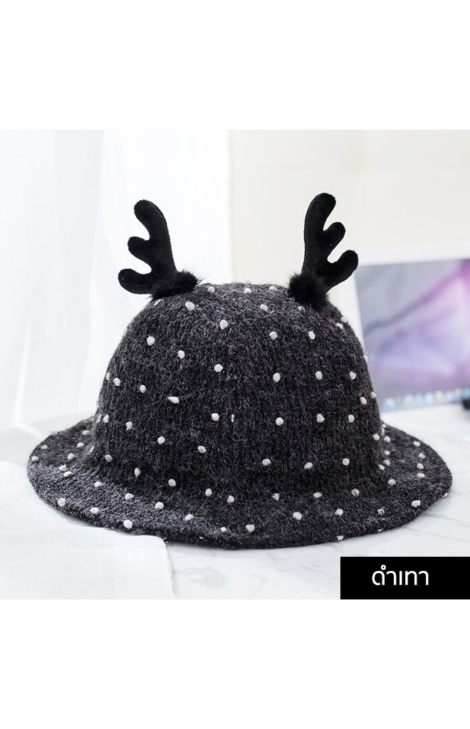 หมวกกวางผ้าทอจุดขาว จาก KUKUJI