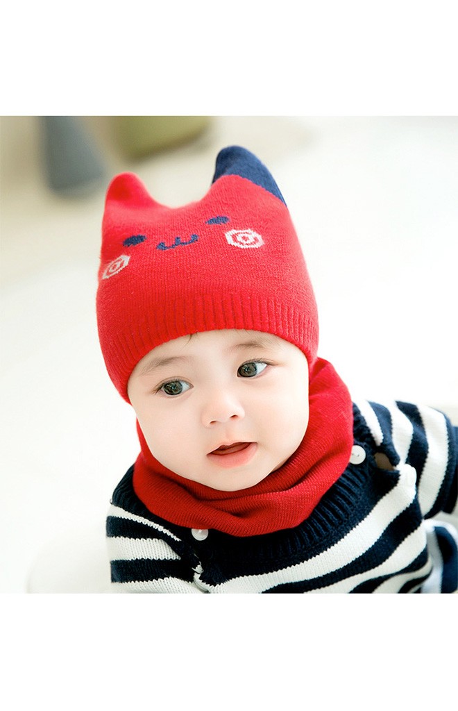 เซ็ตหมวกไหมพรมแมวน้อยมาพร้อมผ้าสวมคอ GZMM