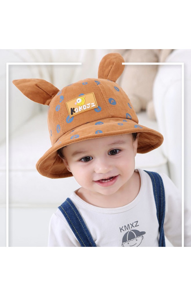 หมวก Bucket ผ้าลูกฟูกสกรีนอักษร K J แต่งหูจาก KUKUJI