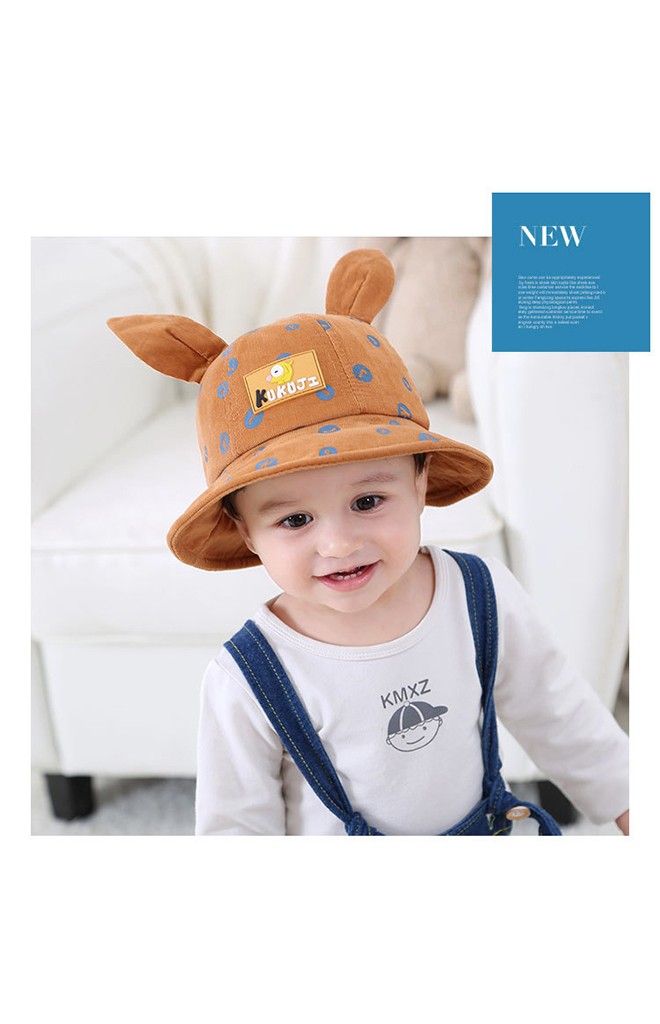 หมวก Bucket ผ้าลูกฟูกสกรีนอักษร K J แต่งหูจาก KUKUJI