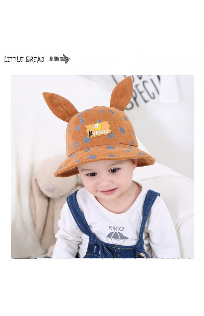 หมวก Bucket ผ้าลูกฟูกสกรีนอักษร K J แต่งหูจาก KUKUJI