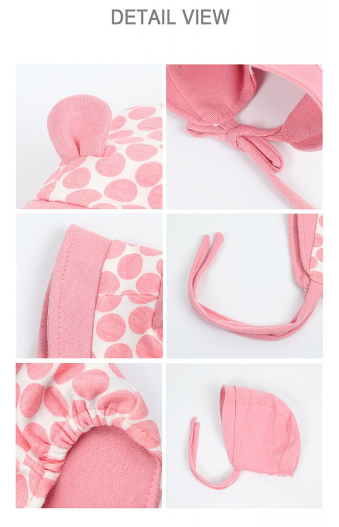 หมวกบอนเน็ตลายจุด แต่งหู ด้านหน้ามีปีกเล็ก