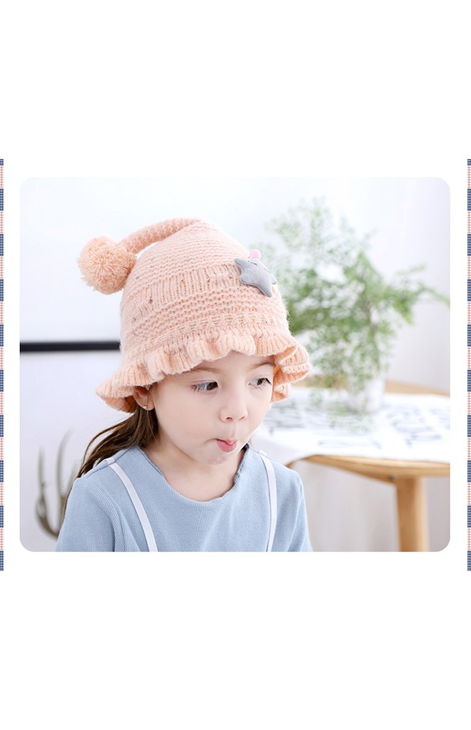 หมวกไหมพรมขอบหมวกระบายแต่งดาวนูน