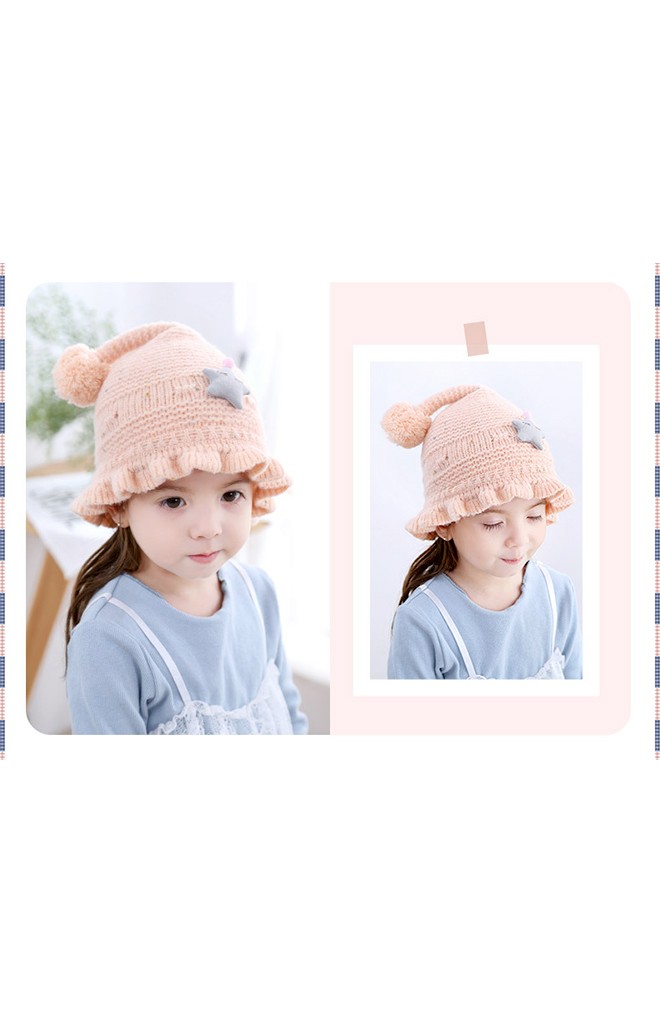 หมวกไหมพรมขอบหมวกระบายแต่งดาวนูน