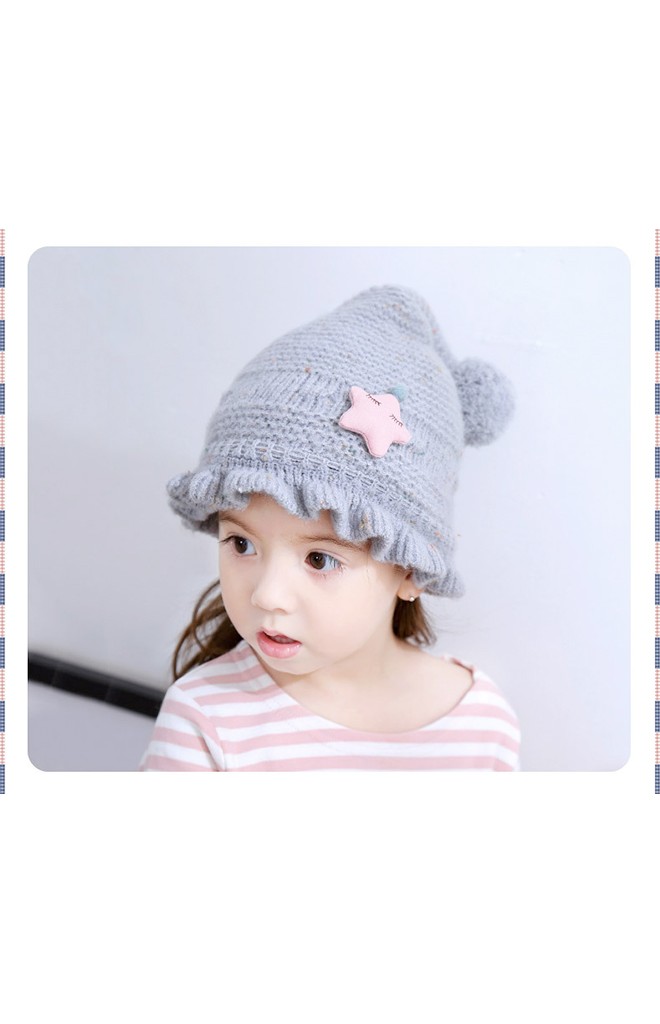 หมวกไหมพรมขอบหมวกระบายแต่งดาวนูน