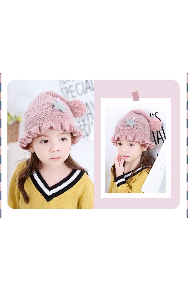 หมวกไหมพรมขอบหมวกระบายแต่งดาวนูน